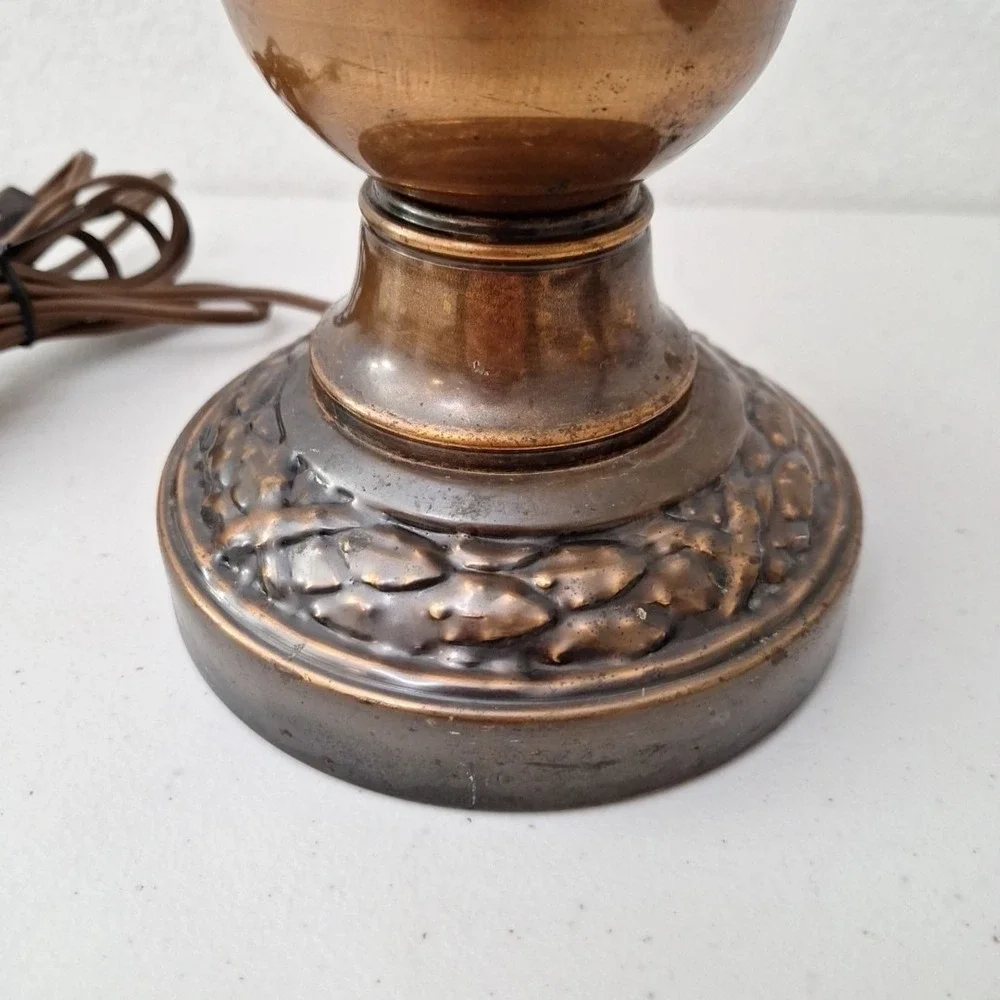 Victorian Style Vintage Table Hurricane Lamp COPPER BASE & AMBER HOBNAIL SHADE